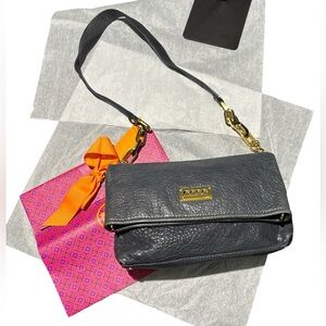 Tory Burch blue Leather Crossbody Shoulder Bag Gold Chain Foldover Purse